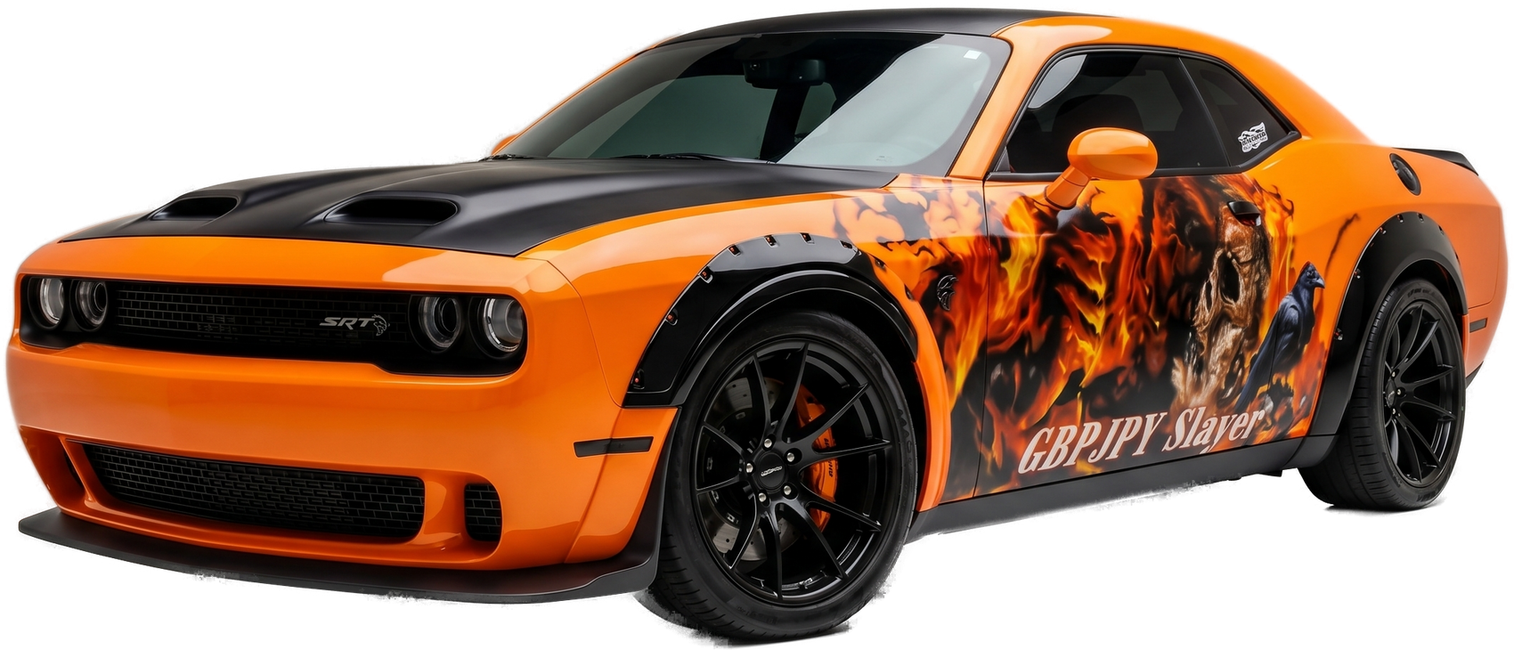 KJ McLaurin's orange widebody Dodge Challenger Hellcat - GBPJPY Slayer edition